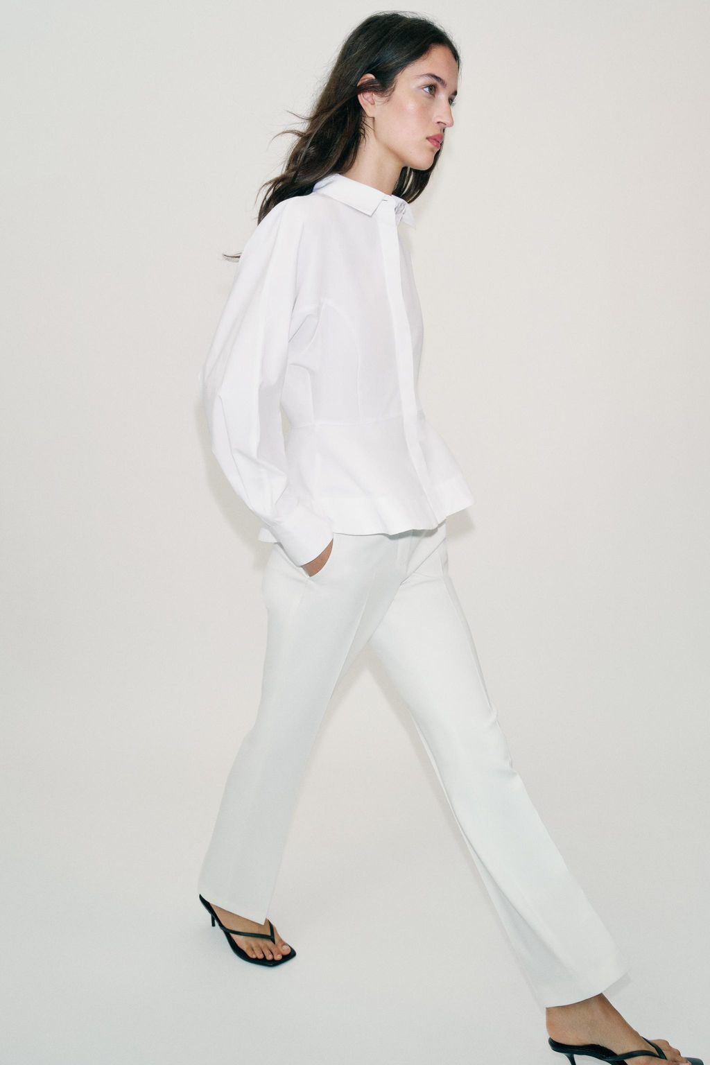 CAMISA POPEL?N PEPLUM / Blanco - Zara фото 3