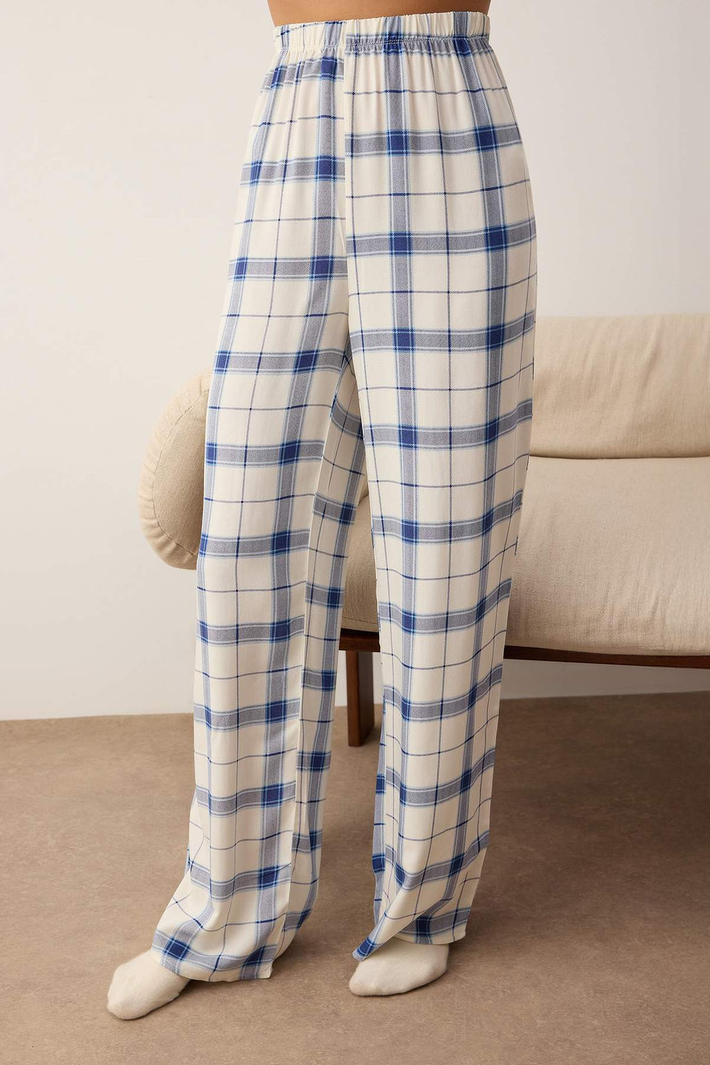 Mavi Ekoseli Viskon Dokuma Pijama Tak?m? THMAW26PT00066 - Trendyolmilla фото 3