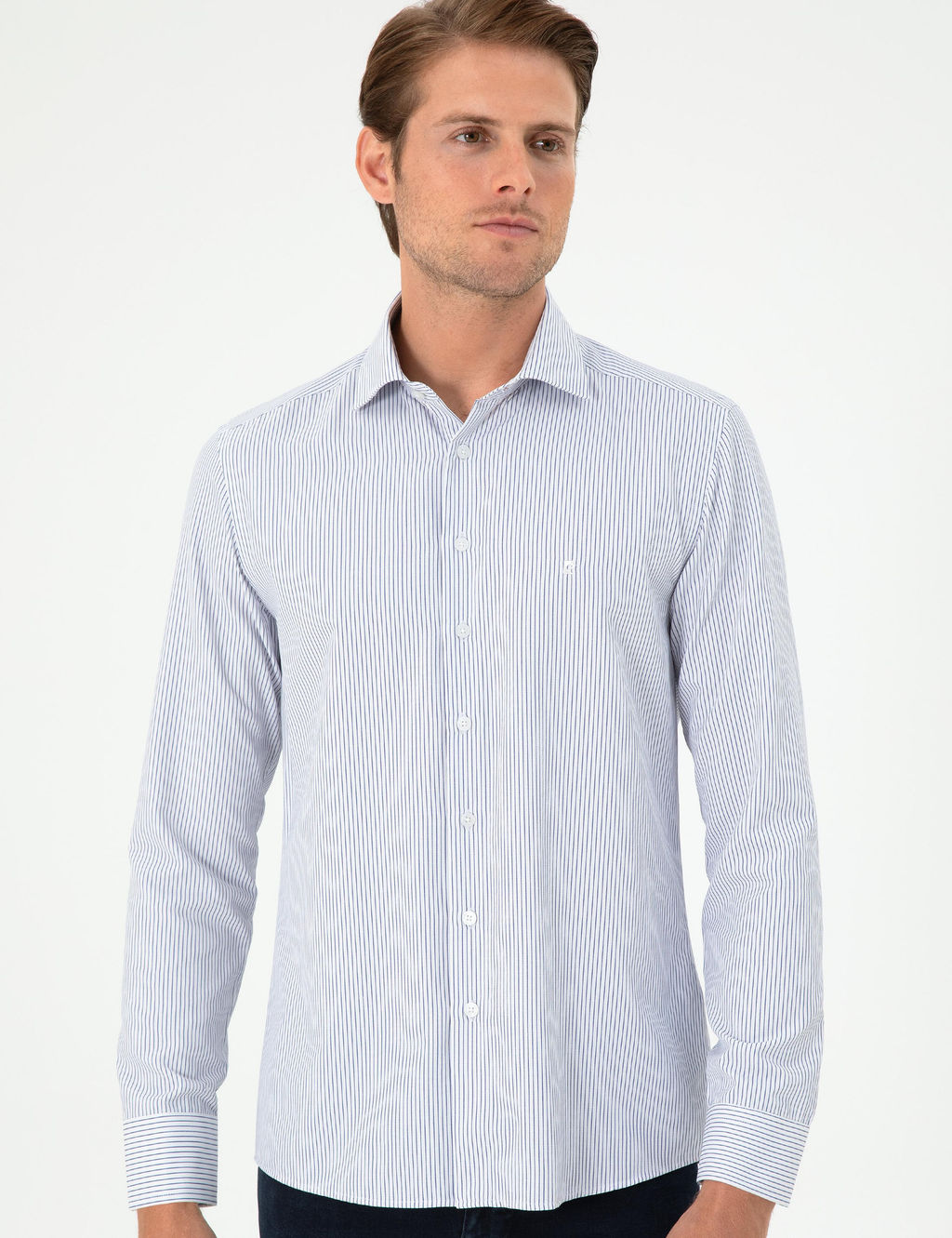 A__k Mavi _izgili Slim Fit Uzun Kollu G_mlek - Pierre cardin фото 3