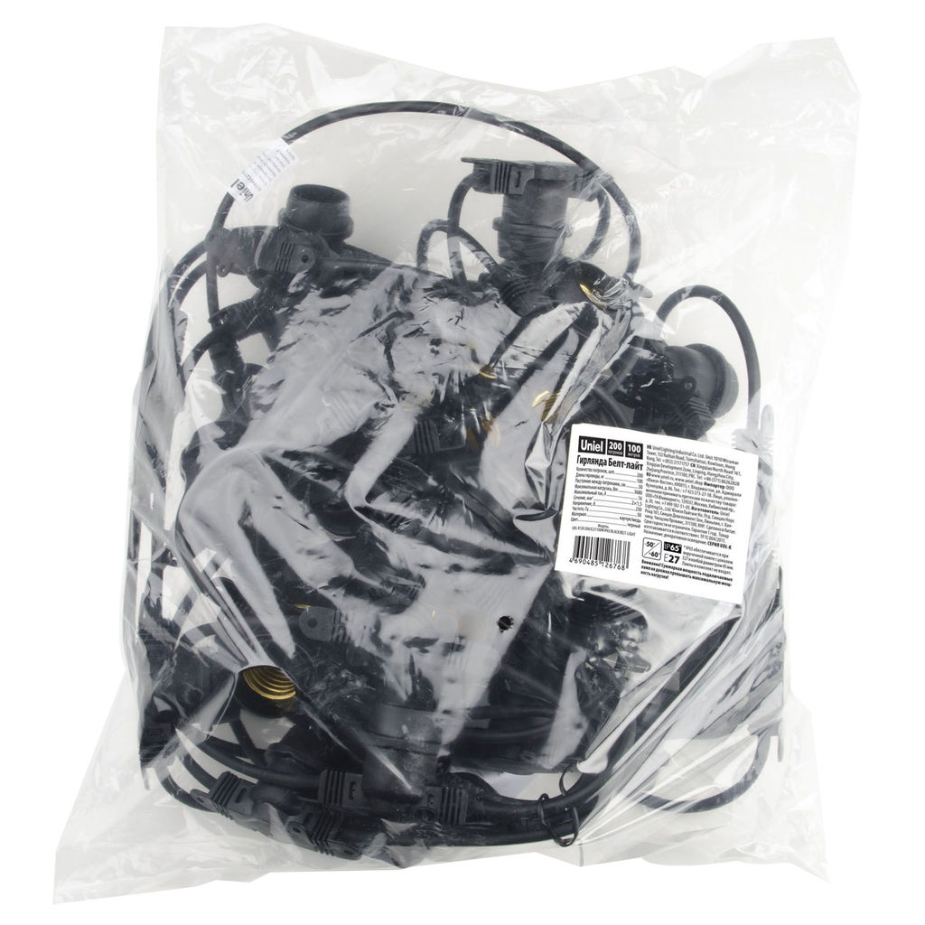 UDL-K120 200/E27/100M IP65 BLACK BELT-LIGHT Гирлянда Белт-лайт, 100 м + 1,5м сетевой шнур. 200 патронов E27, шаг 50см. Чёрная. TM Uniel. - Volpe фото 13