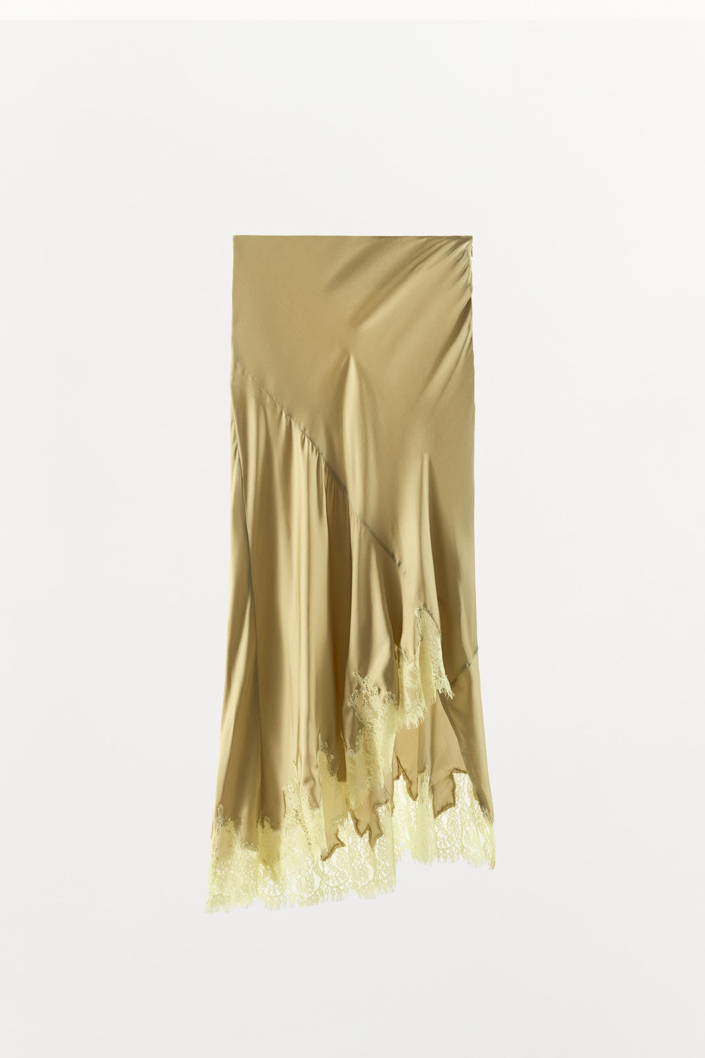 FALDA SATINADA ASIM?TRICA ENCAJE / Khaki - Zara фото 6