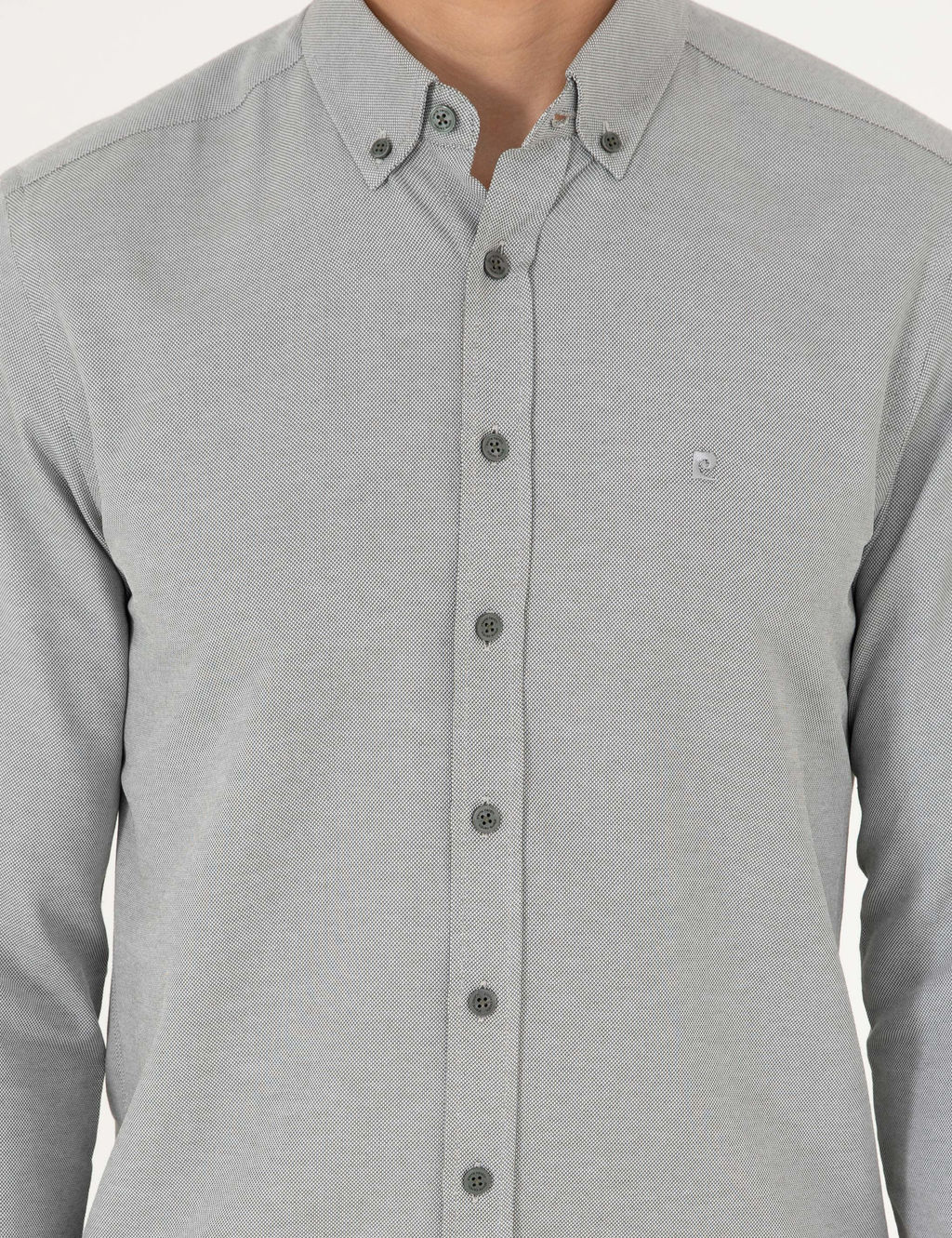 Haki Oxford Slim Fit Uzun Kollu G_mlek