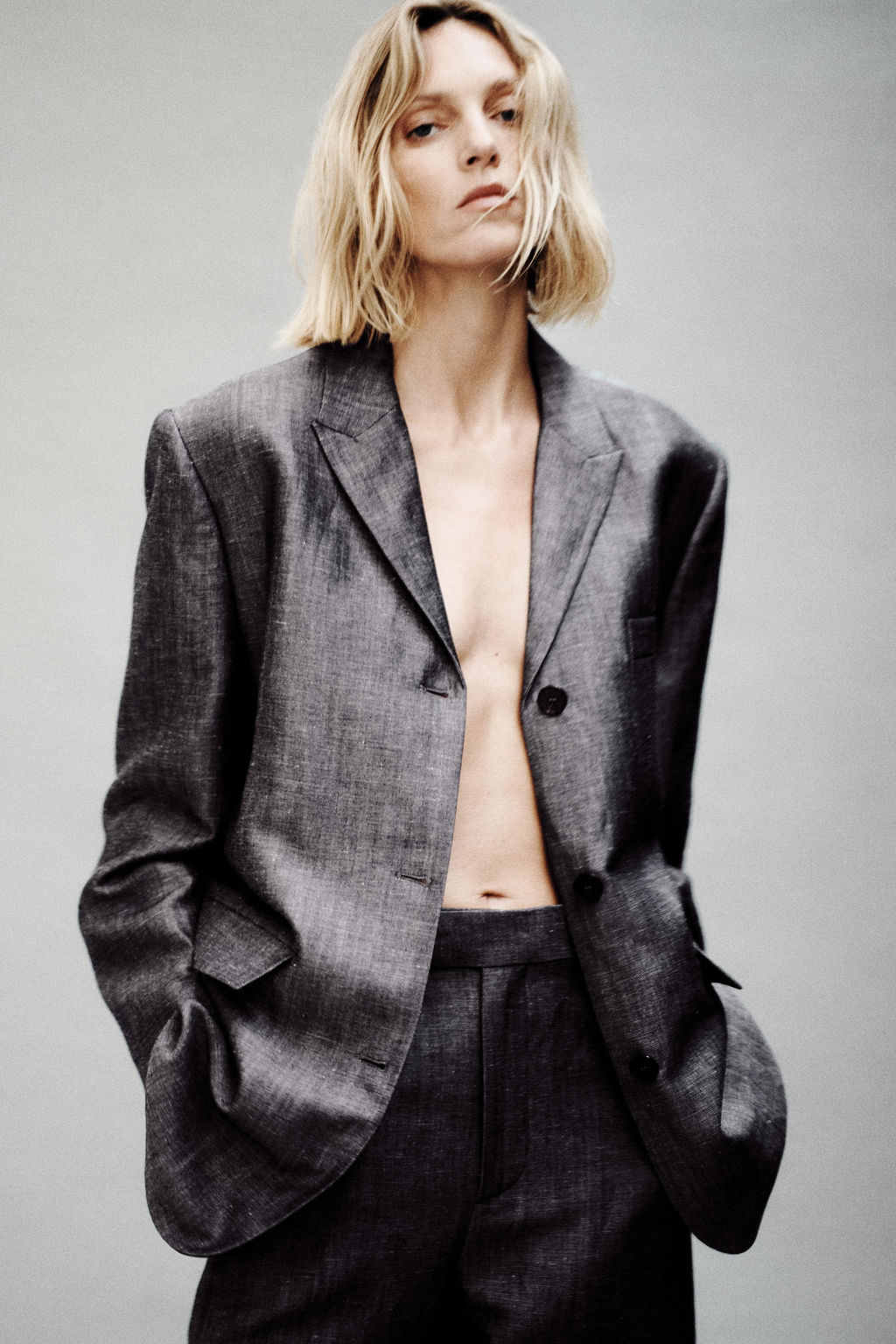 PANTAL?N ANCHO CON LINO ZW COLLECTION / Gris