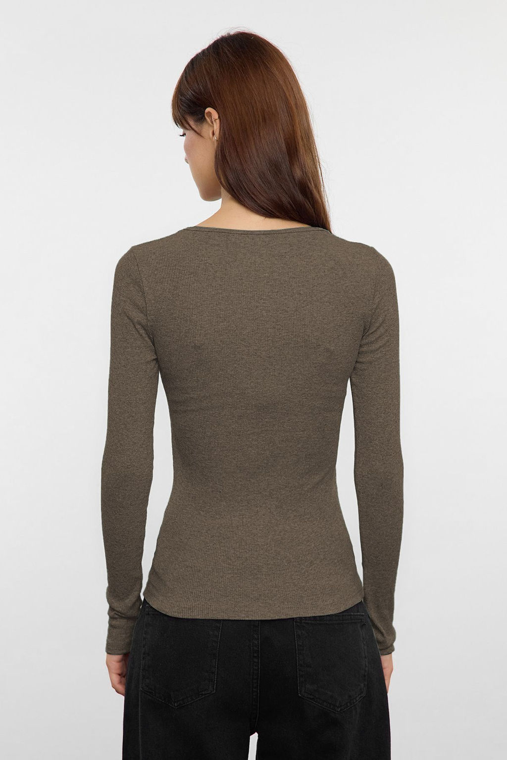 Trendyolmilla Siyah C?tc?tl? Fitted/Vucuda Oturan Fitilli Esnek Orme Bluz TWOAW25BZ00080  фото 5