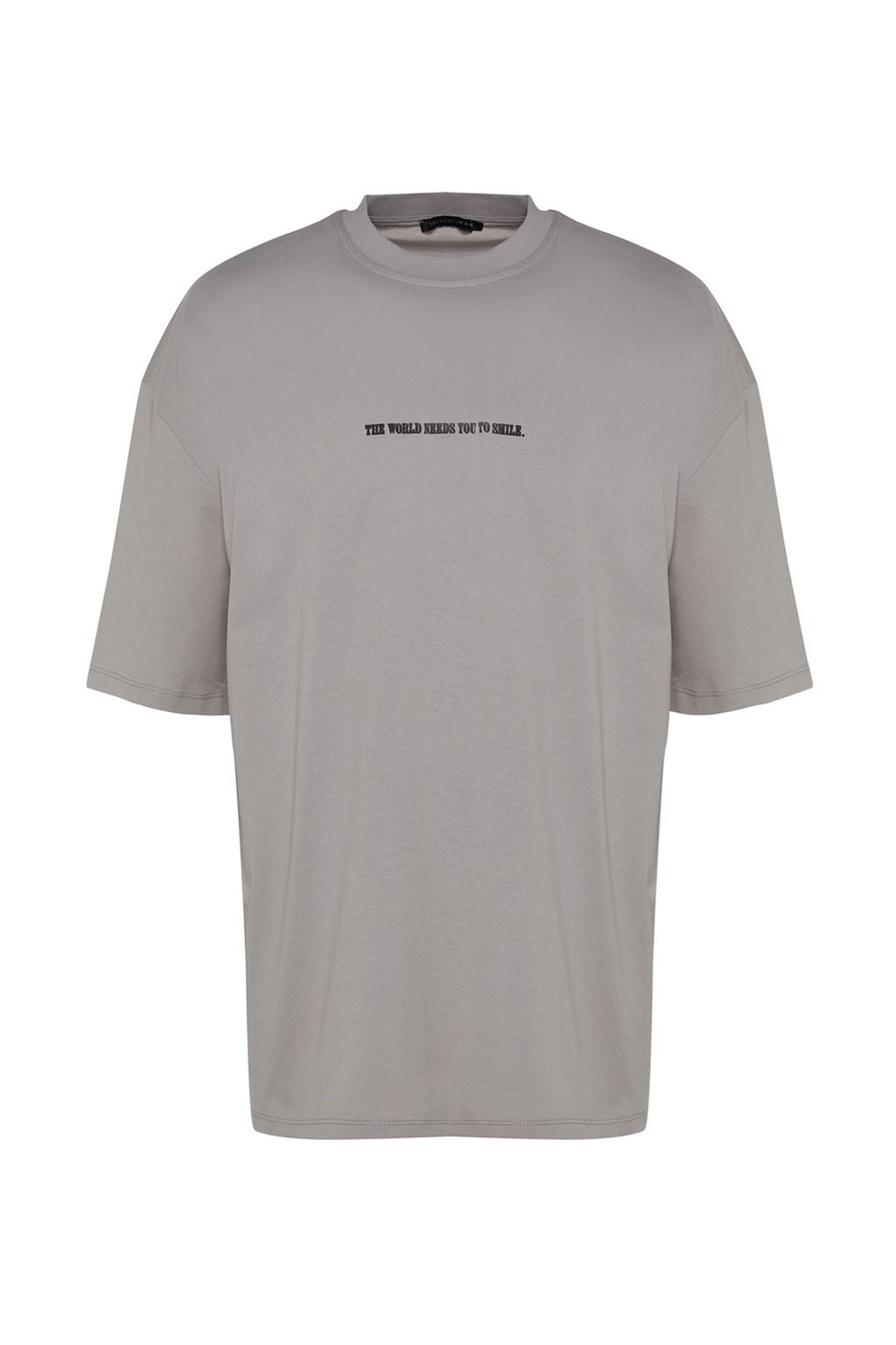 Trendyolmilla Man Gri Oversize Kabar?k Yaz? Bask?l? %100 Pamuklu T-Shirt TMNSS23TS00190  фото 9