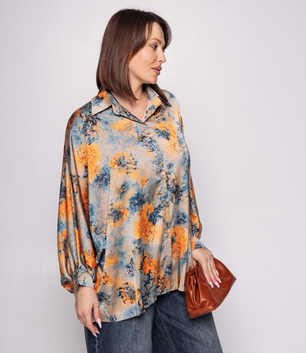Блуза #КТ1936 (2), голубой, оранжевый