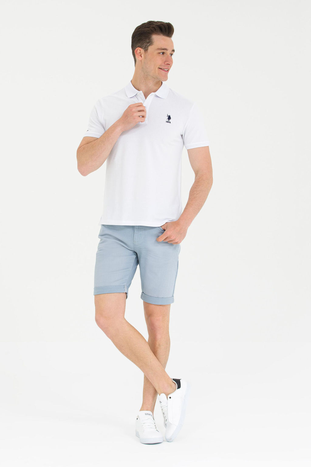 Футболка-поло U.S. Polo Assn базовая белая хлопок с эластаном  фото 18