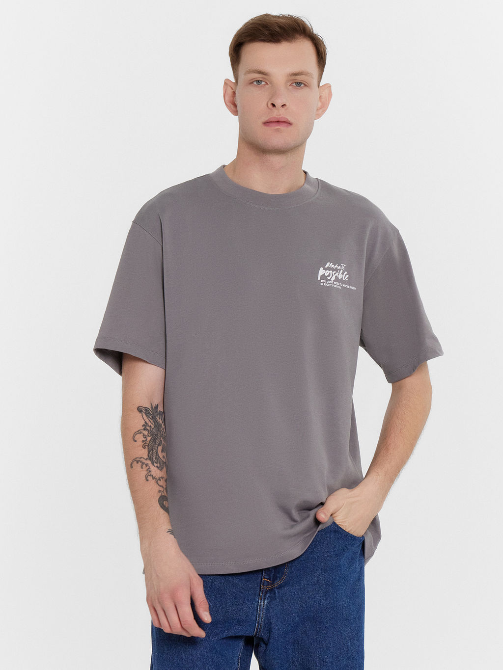 Футболка мужская в сером оттенке с печатью глина +печать 111846 - Mark formelle фото 3