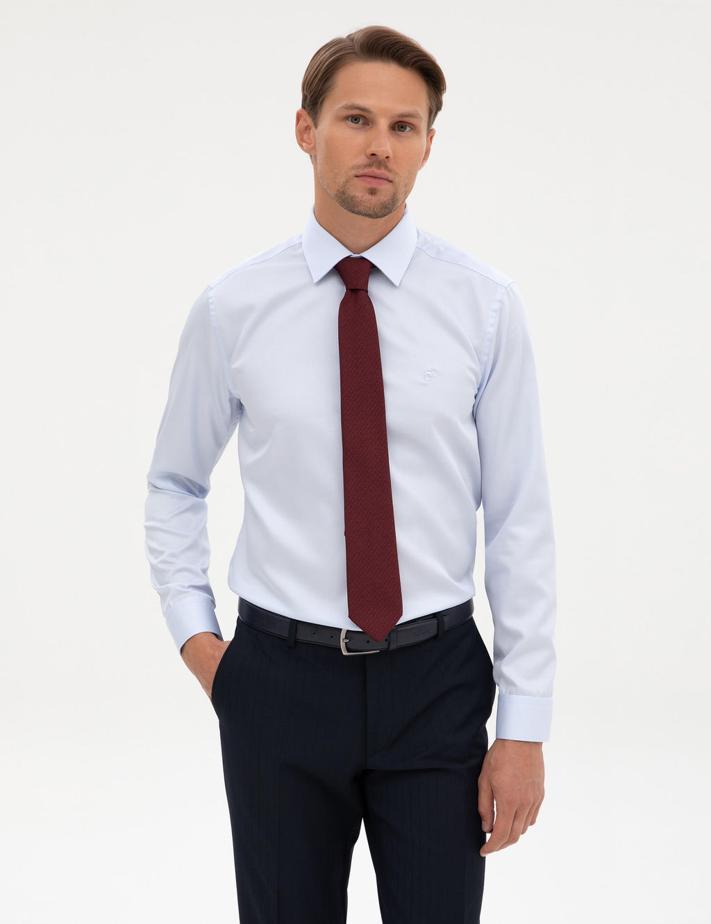 A__k Mavi Slim Fit Uzun Kollu Basic G_mlek
