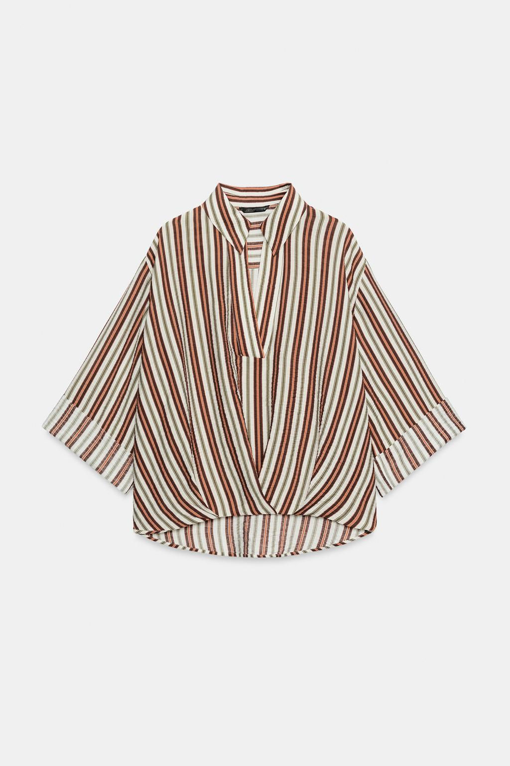 CAMISA RAYAS BAJO ABULLONADO / Marr?n / Crudo - Zara фото 14