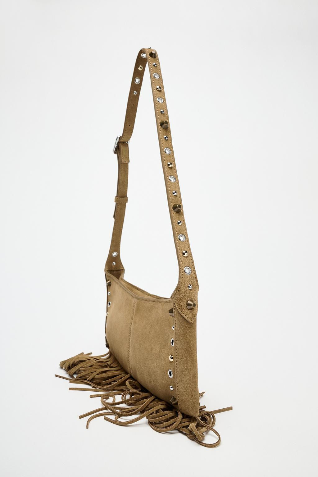 SPLIT SUEDE HANDBAG WITH FRINGING - Zara фото 3