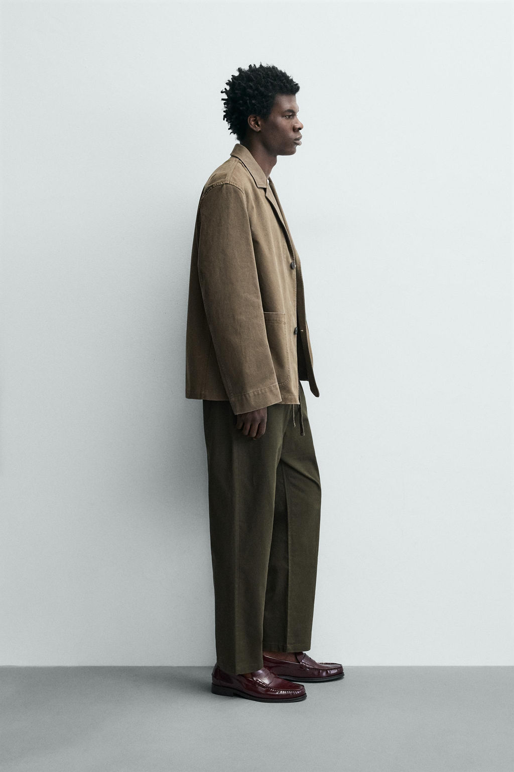 PANTAL?N RELAXED FIT ALGOD?N - LINO / Khaki oscuro - Zara фото 4