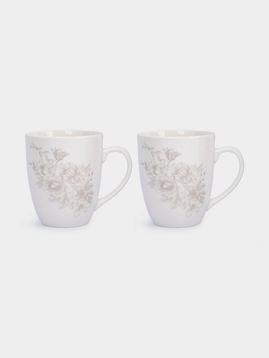 Кружка, 390 мл, 2 шт, фарфор P, белая, Бежевые цветы, Lorenzo