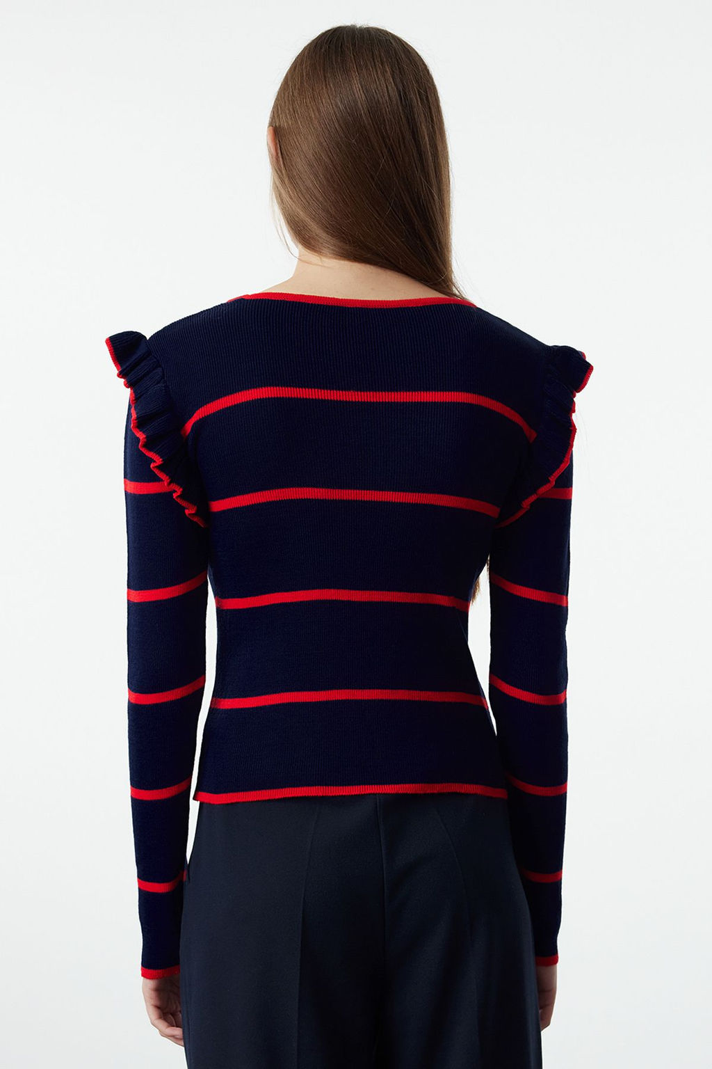 Ekru Omuzu Volanl? Cizgili Triko Kazak TWOAW25KZ00243 - Trendyolmilla фото 10