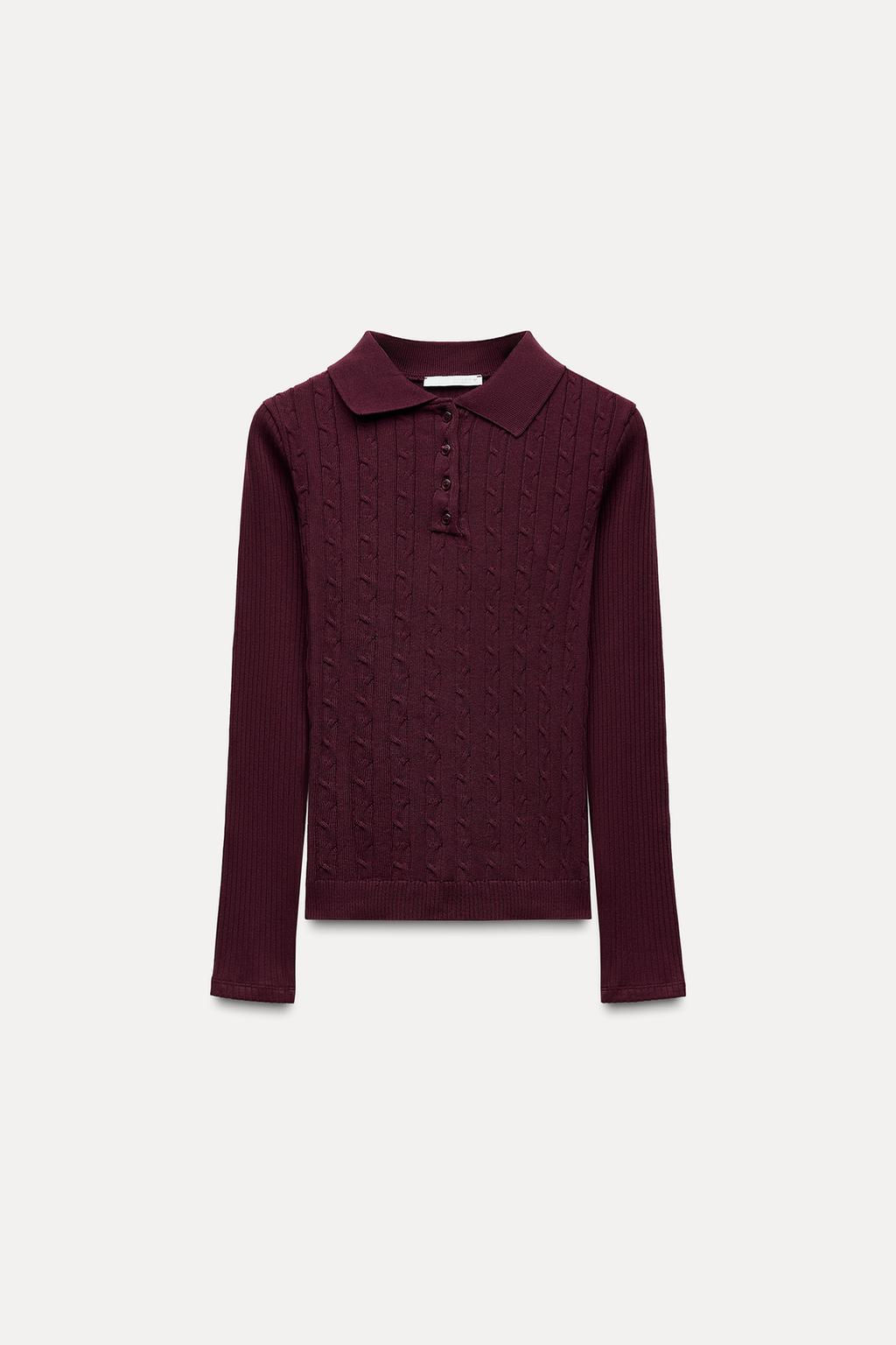 CABLE-KNIT POLO TOP - Zara фото 17