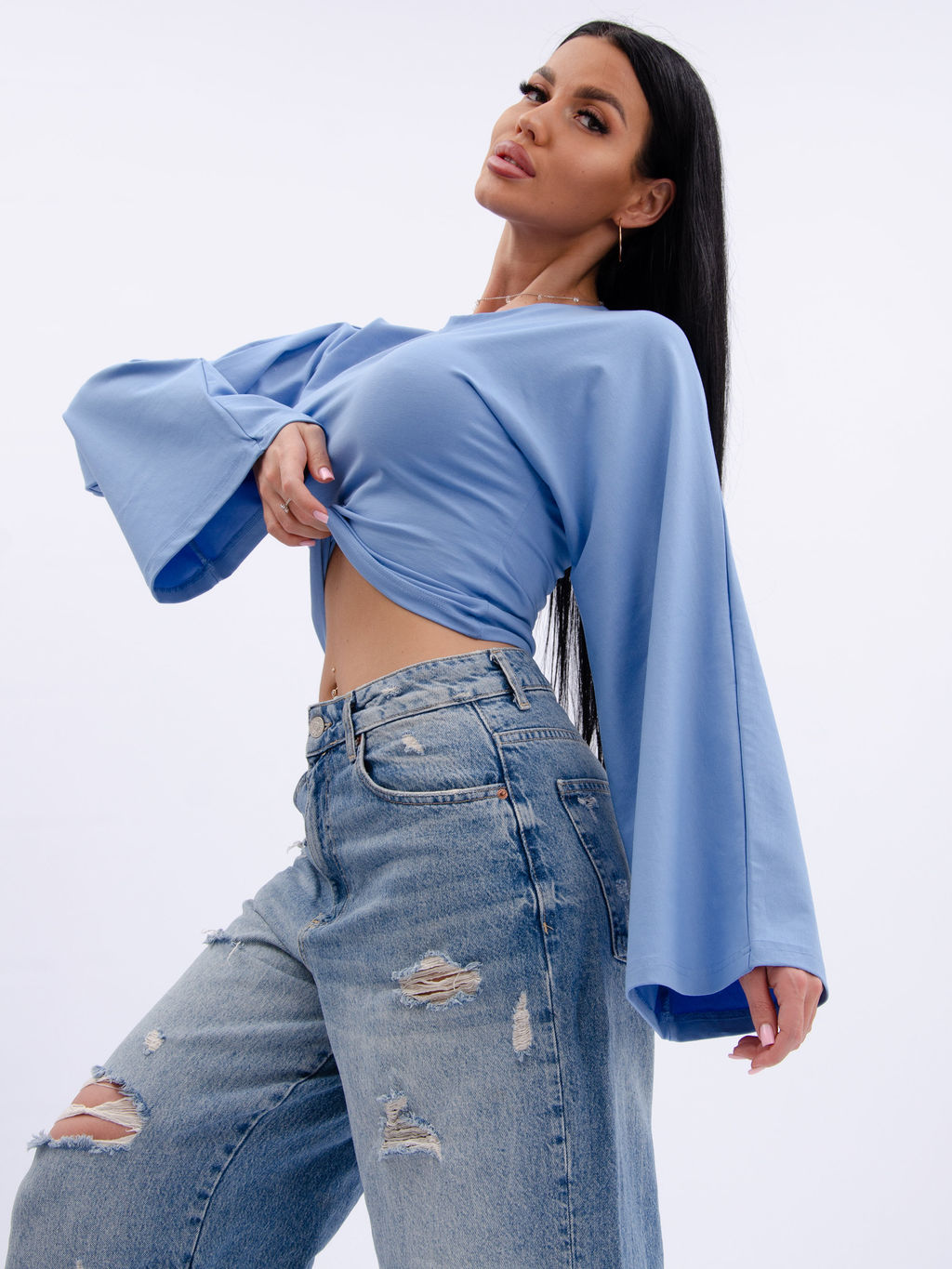 Лонгслив "Аида 3" голубой, кулирка с лайкрой