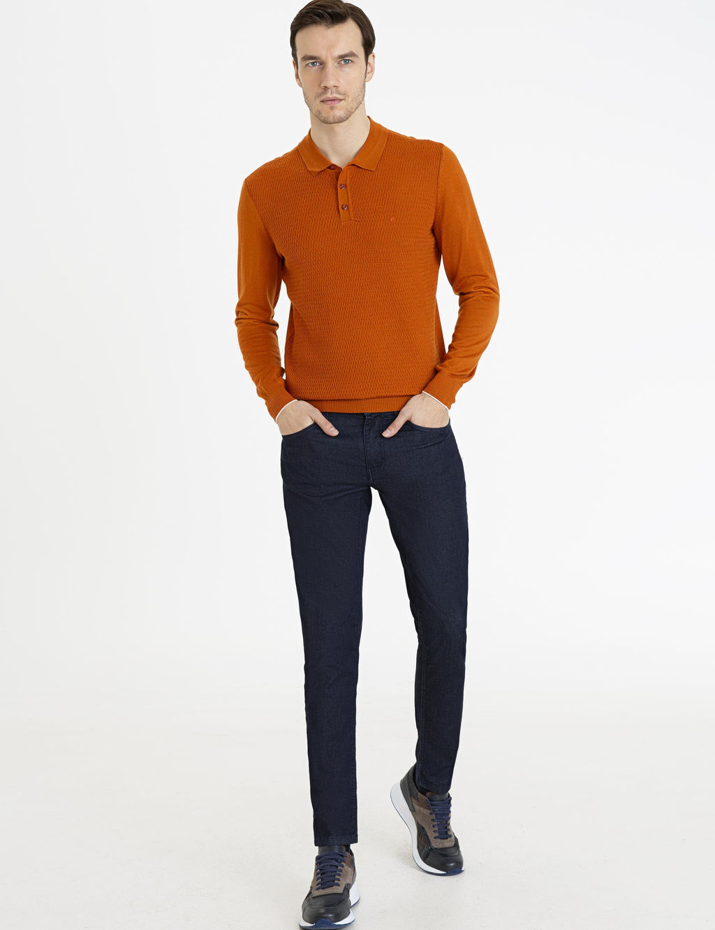 Свитер из полушерстяного трикотажа с воротником-поло стандартного кроя плитки - Cacharel фото 5