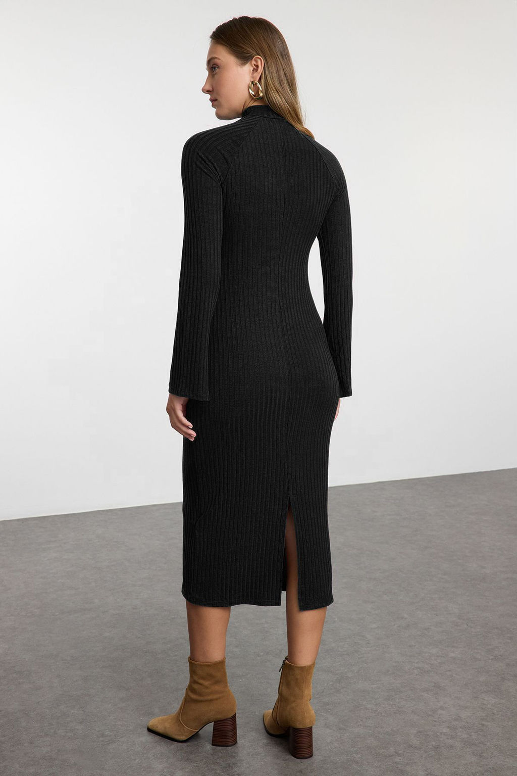 TRENDYOLMILLA Bordo Duz Y?rtmacl? Midi Bodycone/Vucuda Oturan Fitilli Esnek Orme Elbise TWOAW25EL00568  фото 4