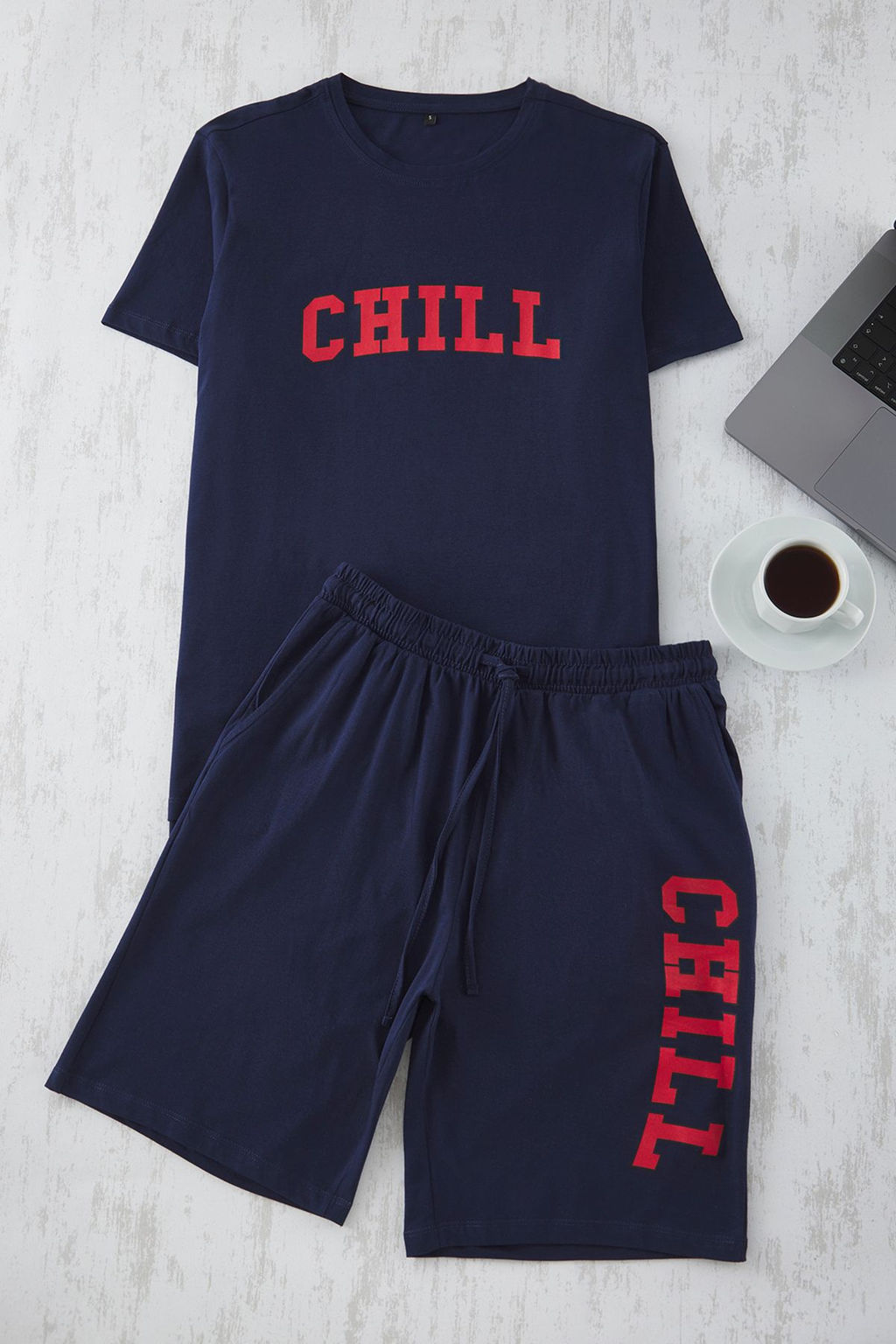 TRENDYOL MAN Lacivert Regular Fit Bask?l? Sortlu Orme Pijama Tak?m? TMNSS25PT00015 - Trendyolmilla фото 4