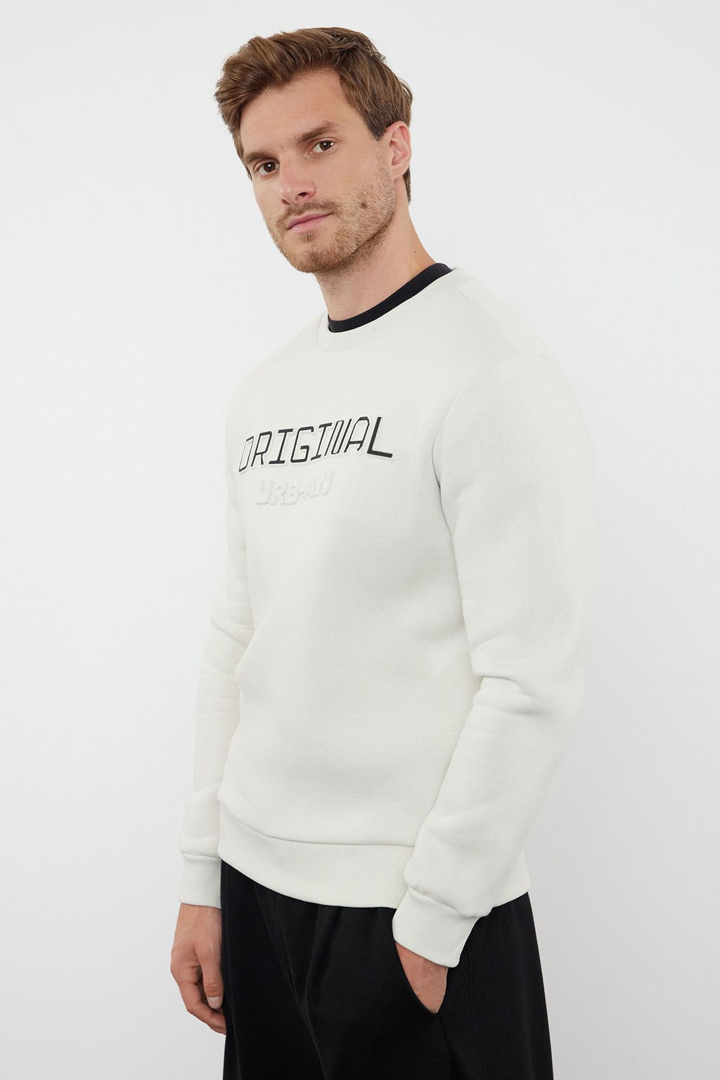 TRENDYOL MAN Tas Slim/Dar Kesim Kabar?k Bask?l? Ici Polarl? Sweatshirt TMNAW25SW00150 - Trendyolmilla фото 3