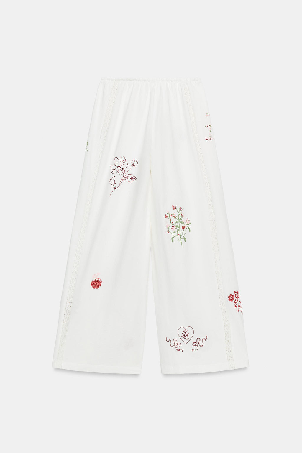 PANTAL?N LARGO BORDADOS / Blanco - Zara фото 8