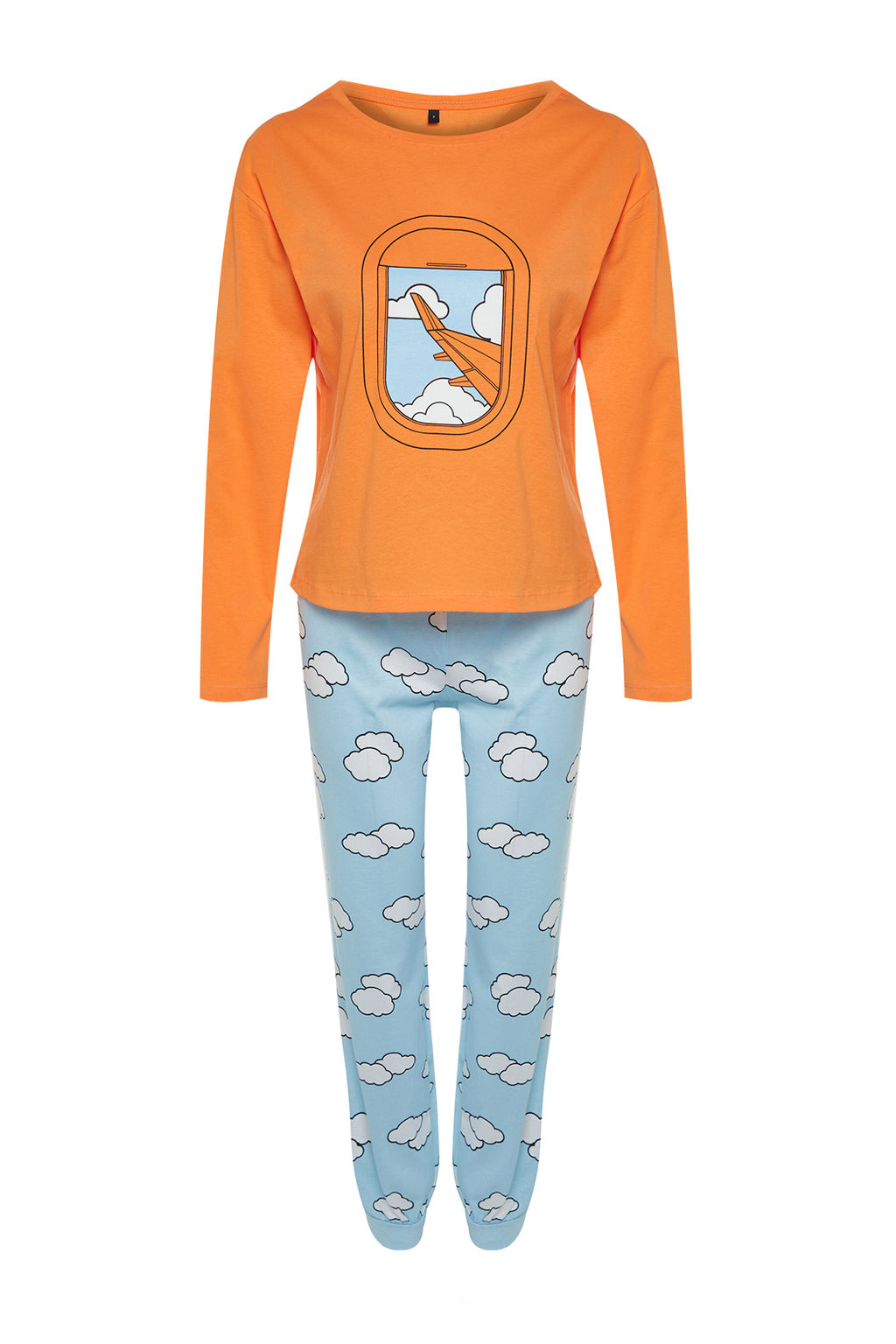 Turuncu %100 Pamuklu Bulut Desenli Tshirt-Jogger Orme Pijama Tak?m? THMAW24PT00005 - Trendyolmilla фото 7