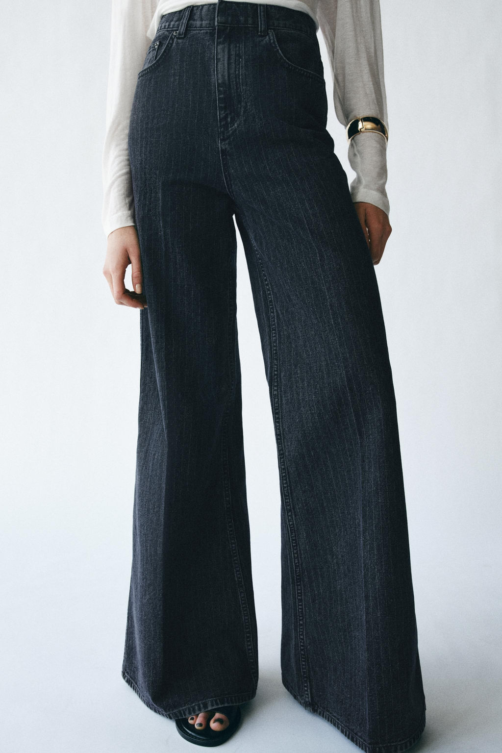 ZW COLLECTION HIGH-WAIST FLARED STRIPED JEANS - Zara фото 9