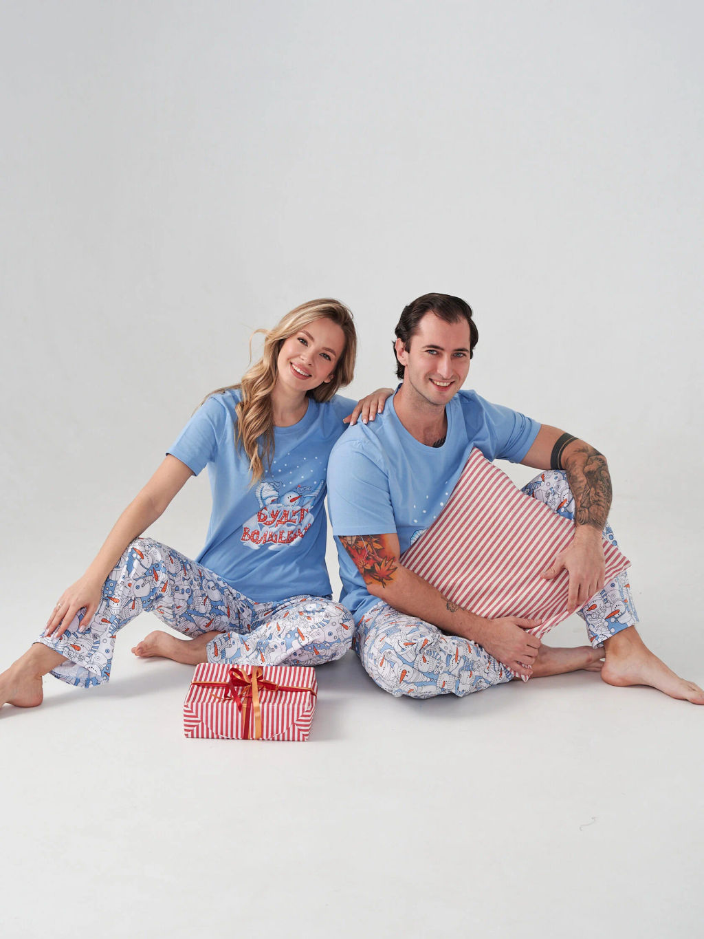 Пижама парная мужская 100% хлопок Снеговик - Оптима фото 9