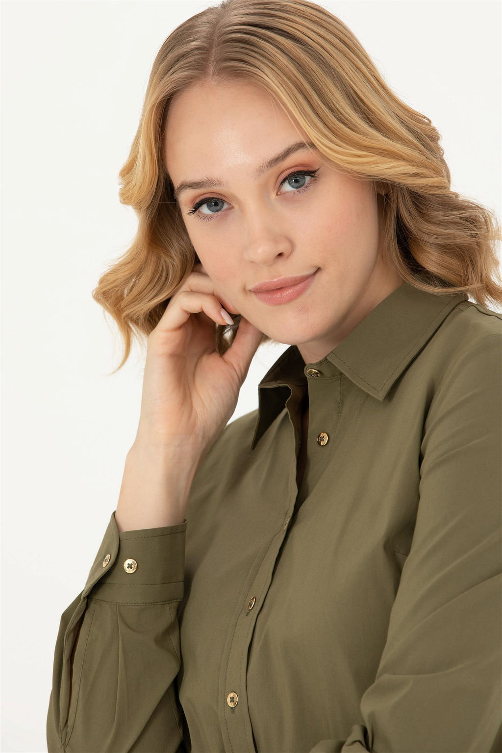 Женская базовая рубашка цвета хаки с длинным рукавом - U.s. polo assn фото 2
