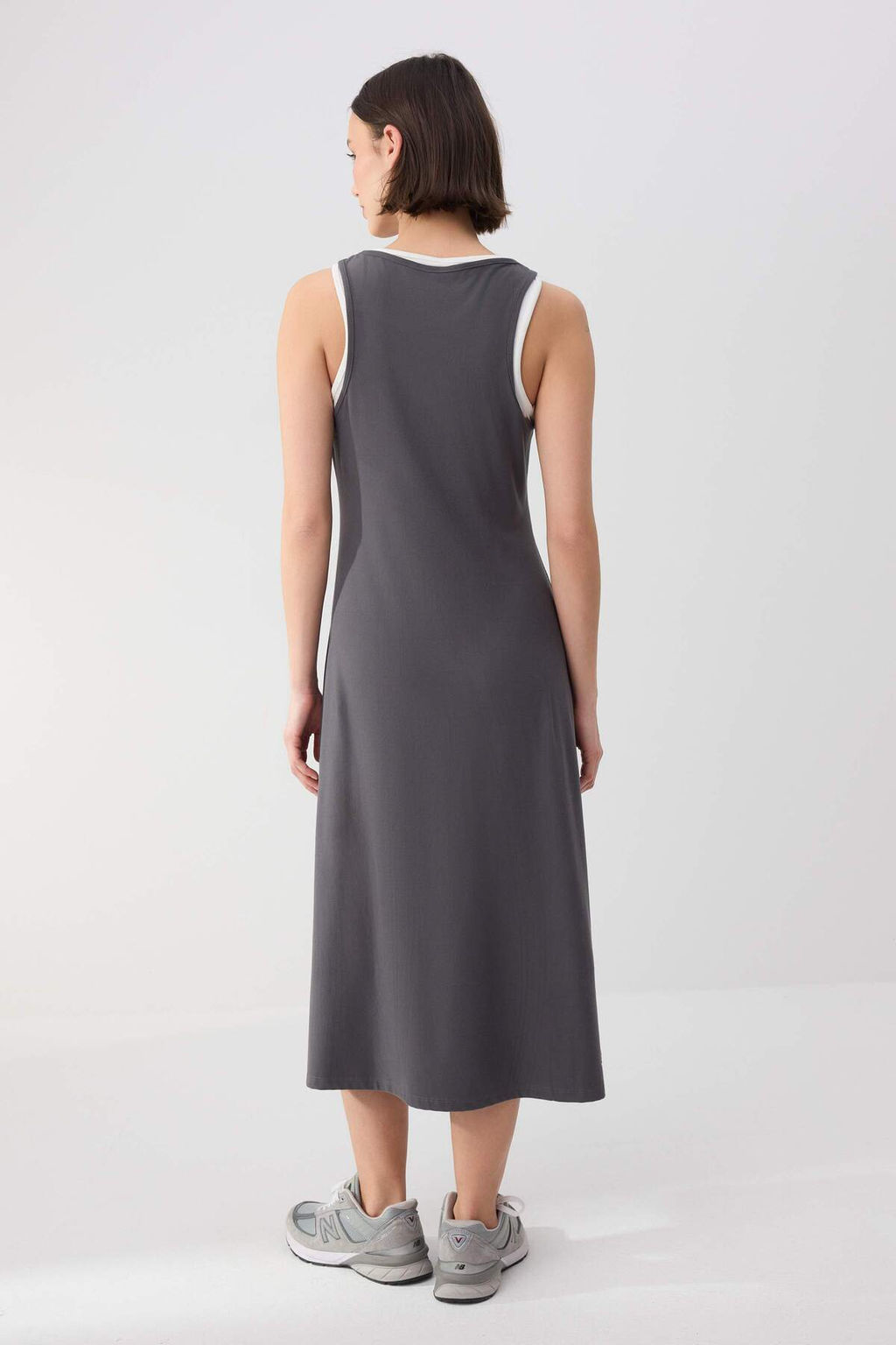 Wardrobe Essentials-Antrasit Renk Bloklu Bodycon Havuz Yaka Maxi Orme Elbise TWOSS26EL00157 - Trendyolmilla фото 6