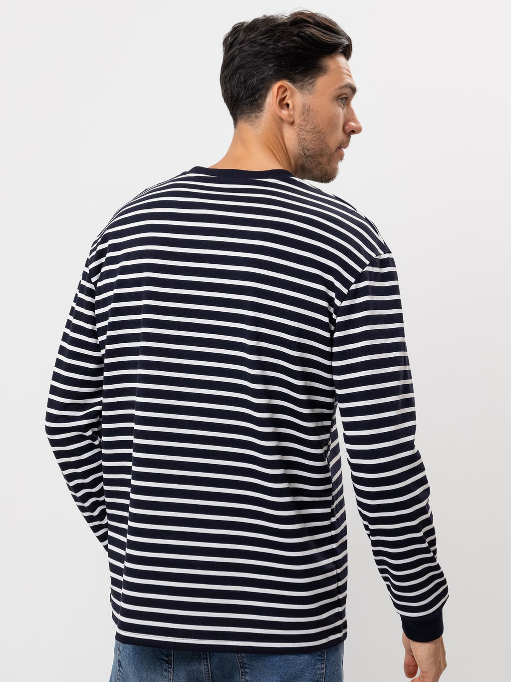 Хлопковый лонгслив синего цвета в тонкую полоску - Mark formelle фото 3