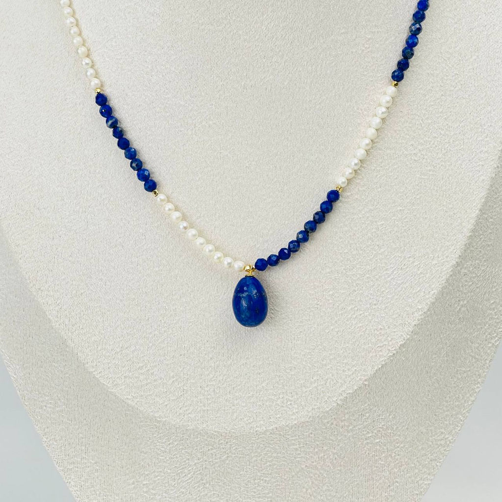 Колье из Лазурита и Жемчуга 39 см +