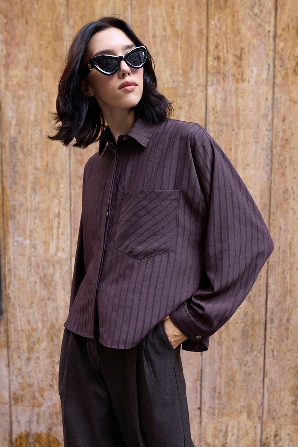 Kahverengi Cizgili Oversize Dokuma Gomlek TWOAW26GO00138 - Trendyolmilla фото 4