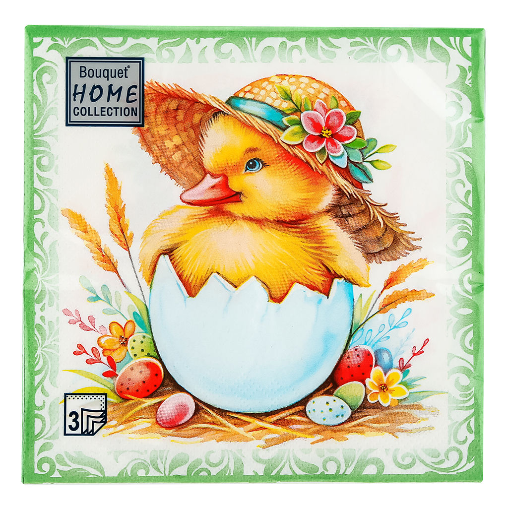 Салфетки бумажные Bouquet Home Collection Classic 33х33см, 3-х слойные, 20 штук в упаковке, 100% целлюлоза, Пасхальный сюрприз (Россия)  фото 3