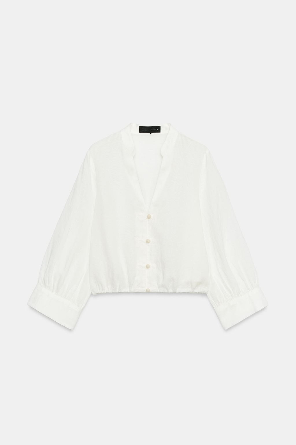 CAMISA GLOBO ALAMARES CON LINO / Blanco