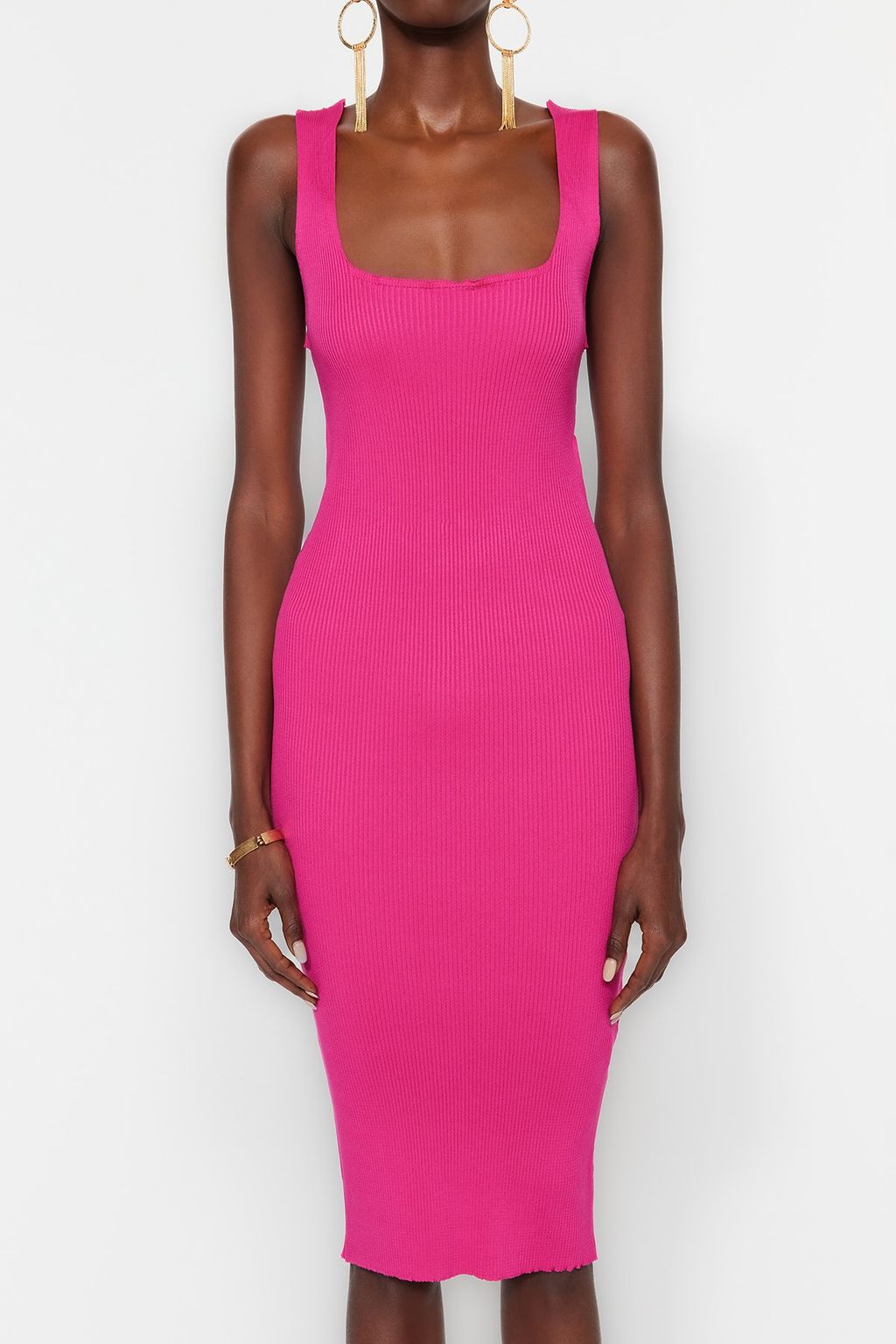 Pembe Vucuda Oturan Triko S?k Abiye Elbise TPRSS23EL00368 - Trendyolmilla фото 4