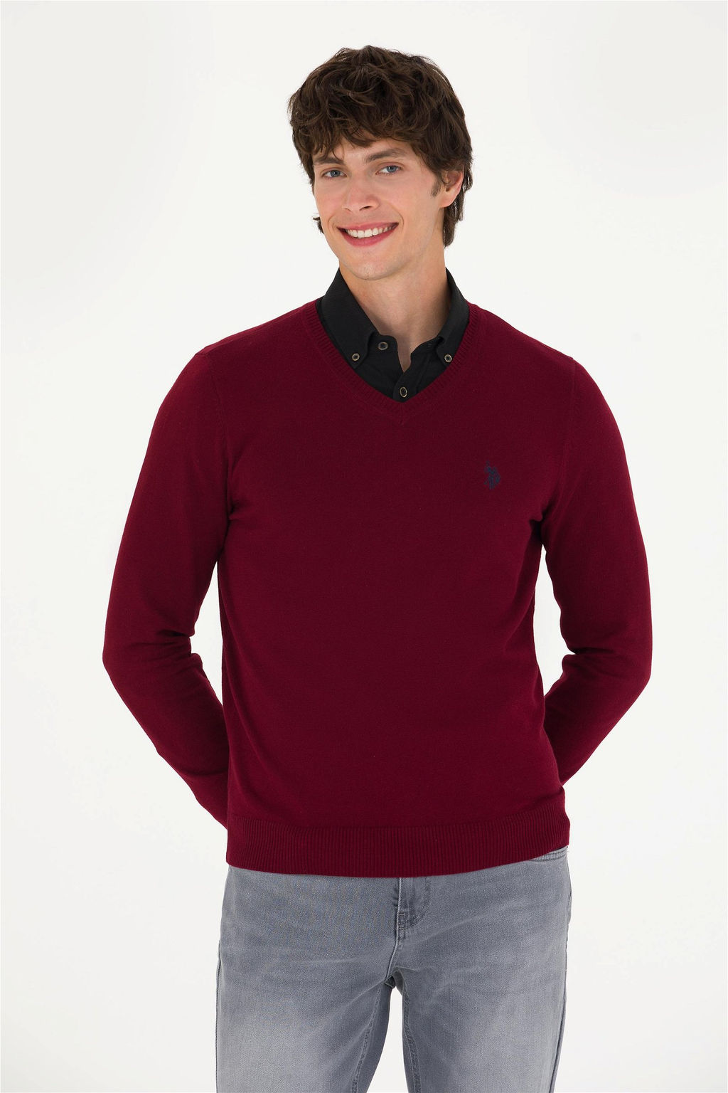 U. S. Polo Assn Мужской бордово-красный базовый свитер - U.s. polo assn фото 10