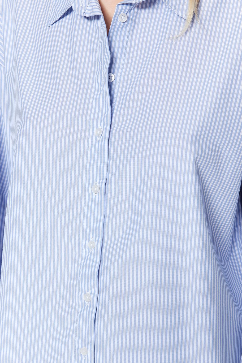 Mavi Cizgili Oversize/Genis Kal?p Dokuma Gomlek TWOSS23GO00144