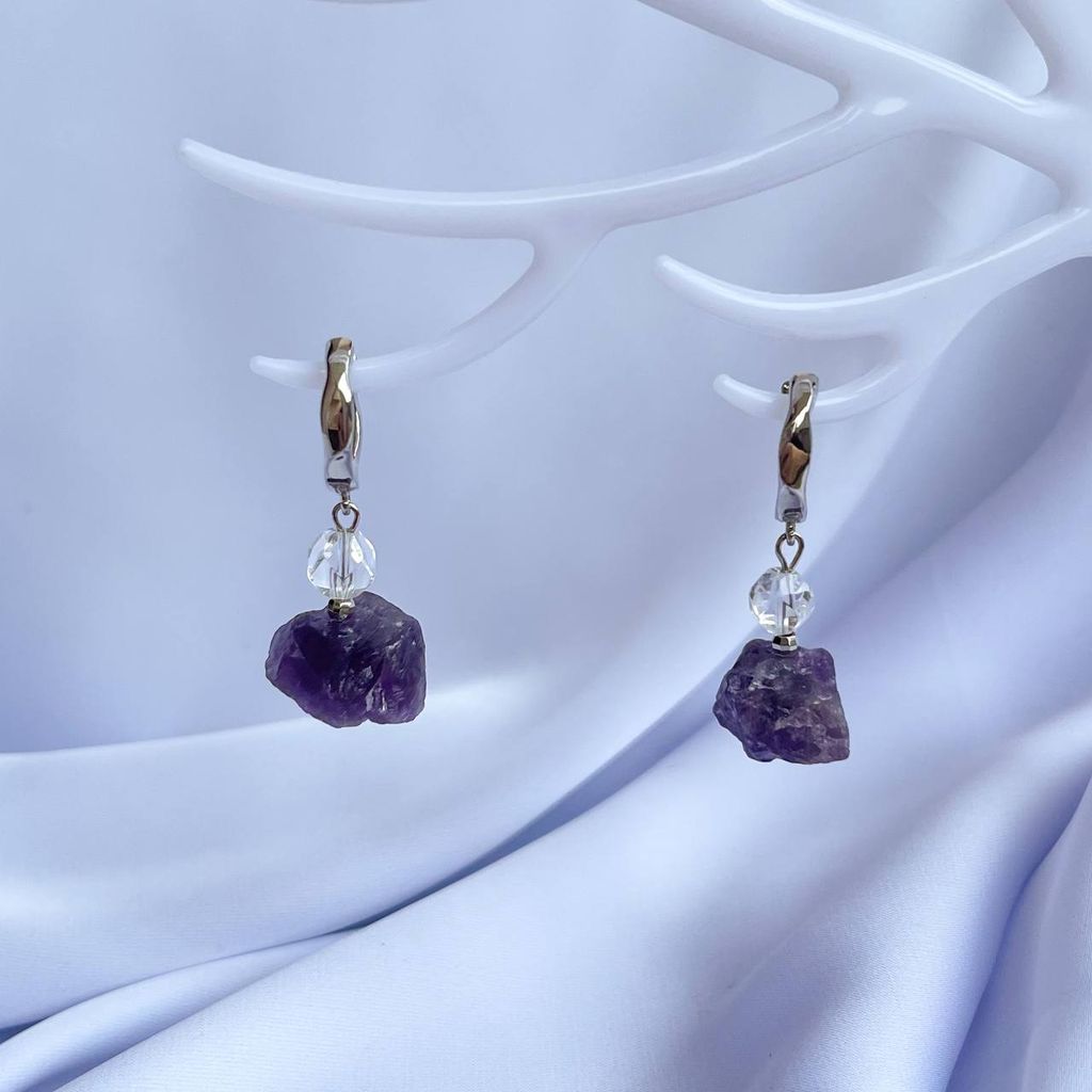 Серьги из необработанного Аметиста и Горного Хрусталя - Радуга самоцветов фото 2