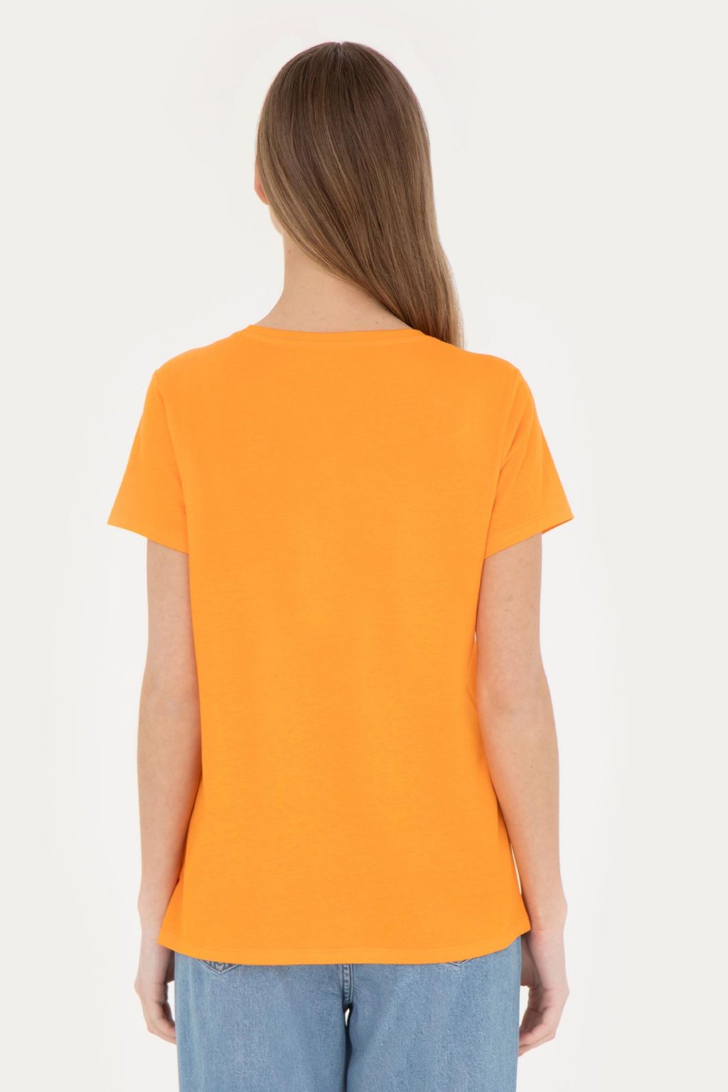 Женская оранжевая футболка с круглым вырезом - U.s. polo assn фото 12