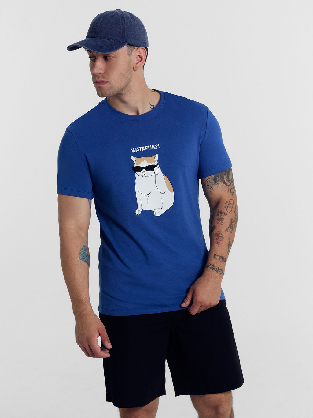 Футболка мужская синяя с печатью синий +печать 111774