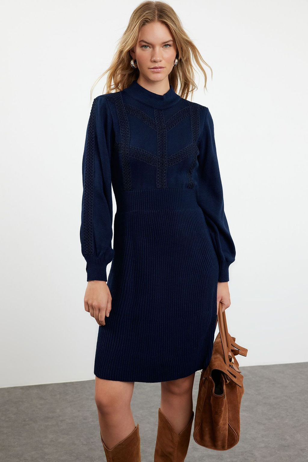 Lacivert Mini Triko Dantelli Elbise TWOAW22EL0011