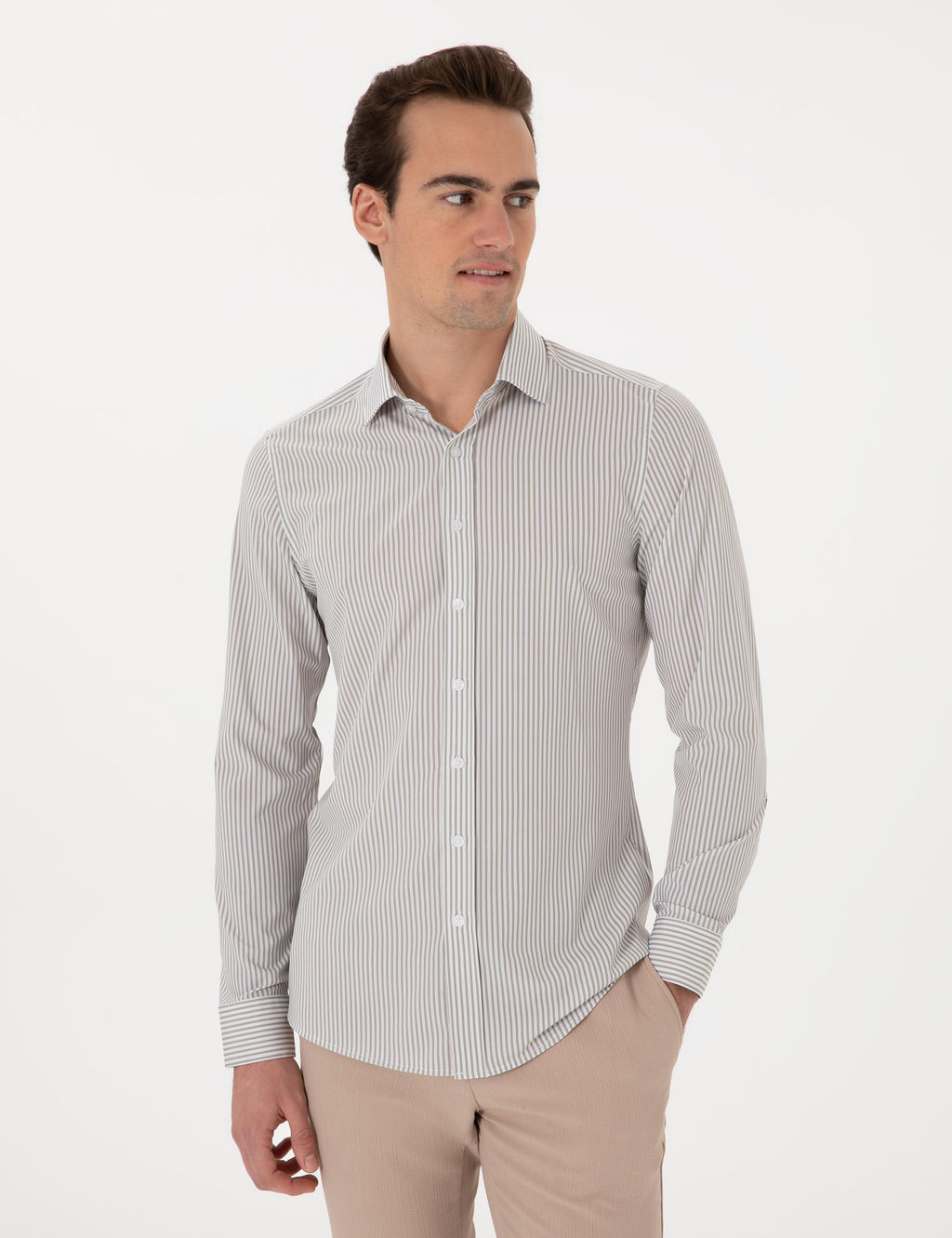 Haki _izgili Ex. Slim Fit Uzun Kollu G_mlek - Pierre cardin фото 3
