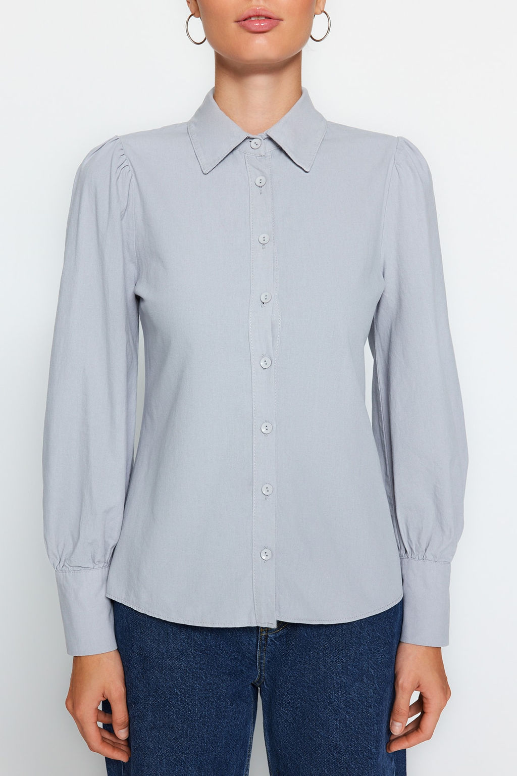 TRENDYOLMILLA Beyaz Balon Kol Pamuklu Regular Normal Kal?p Dokuma Gomlek TWOSS20GO0065 фото 10