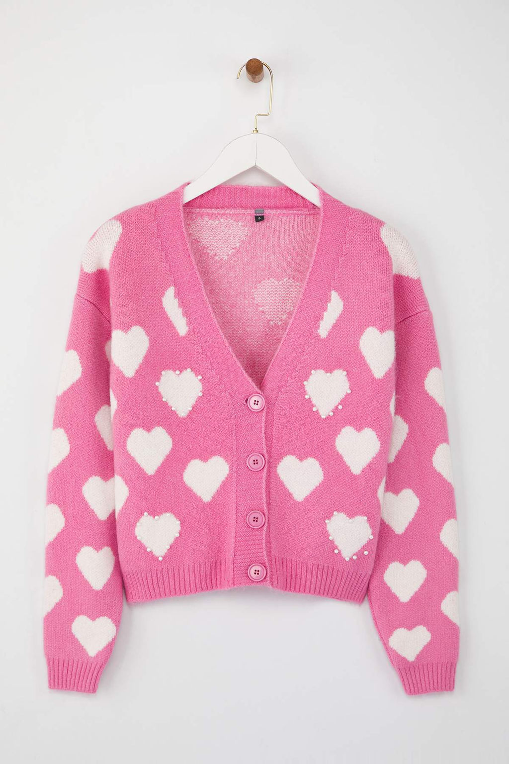 Teen Pembe Yumusak Dokulu Kalp Desenli Inci Detayl? Triko H?rka TWOAW26HI00130 - Trendyolmilla фото 5