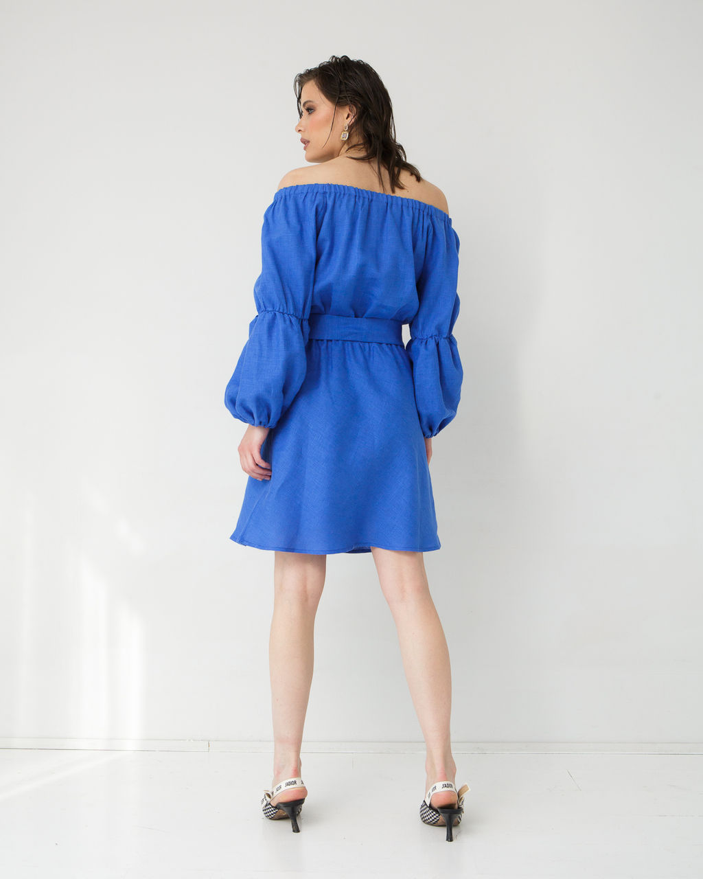 Платье льняное синее 26002