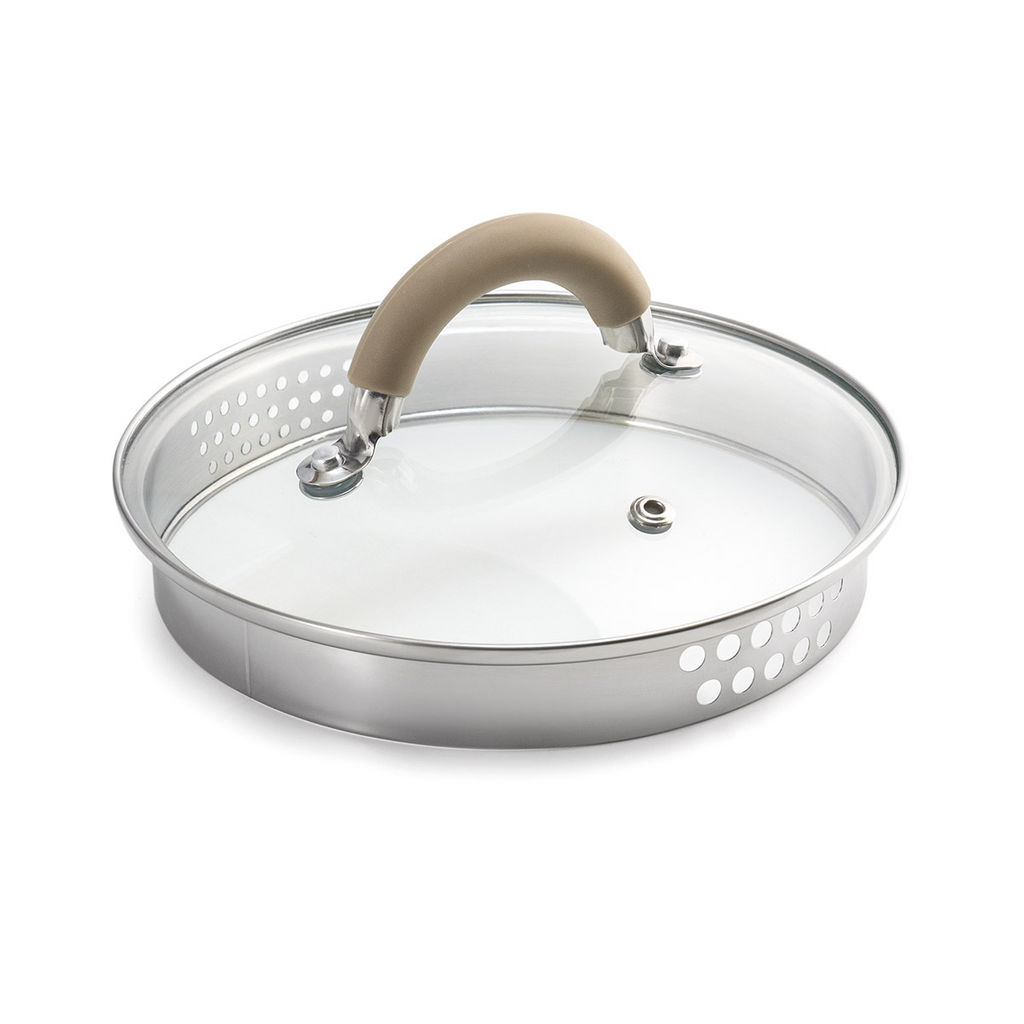 LR02-341 Кастрюля (нерж) Берлин 18x10см, 2,4л, капс.дно, шкала, силик.накл, крыш.дуршлаг /LARA/  фото 4