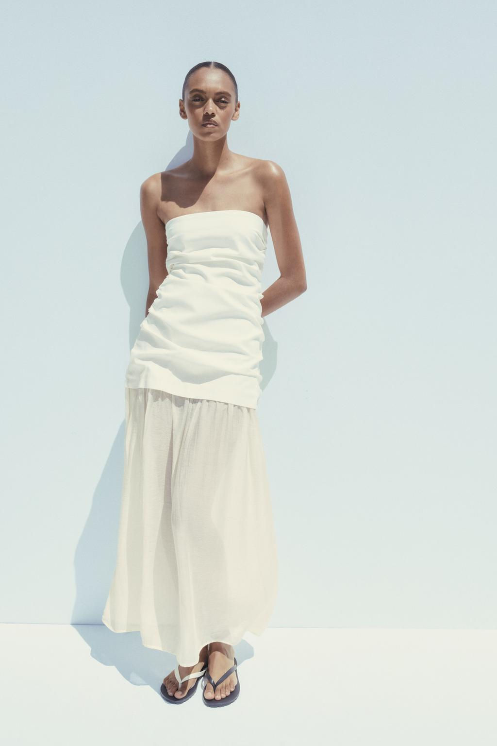 CONTRAST STRAPLESS MIDI DRESS