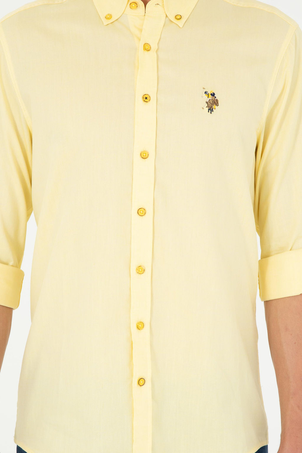 Мужская желтая базовая рубашка с длинным рукавом Неожиданная скидка в корзине - U.s. polo assn фото 6