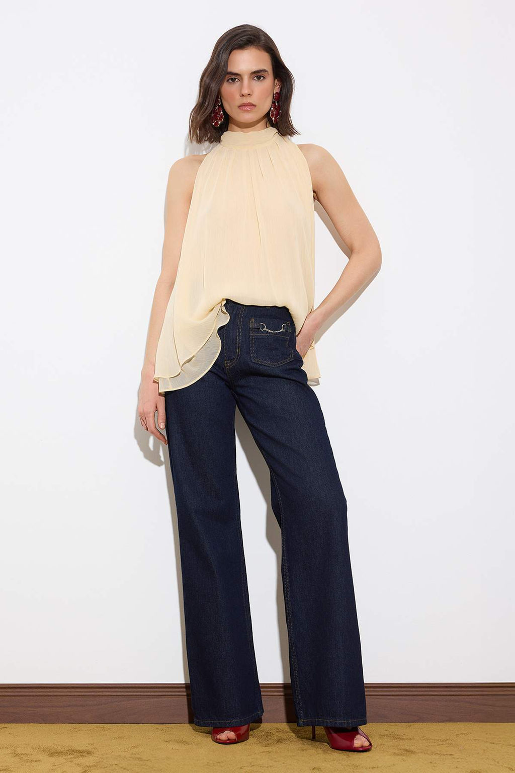 Koyu Mavi Cep Detayl? Yuksek Bel Wide Leg Jeans TWOSS26JE00028 - Trendyolmilla фото 7